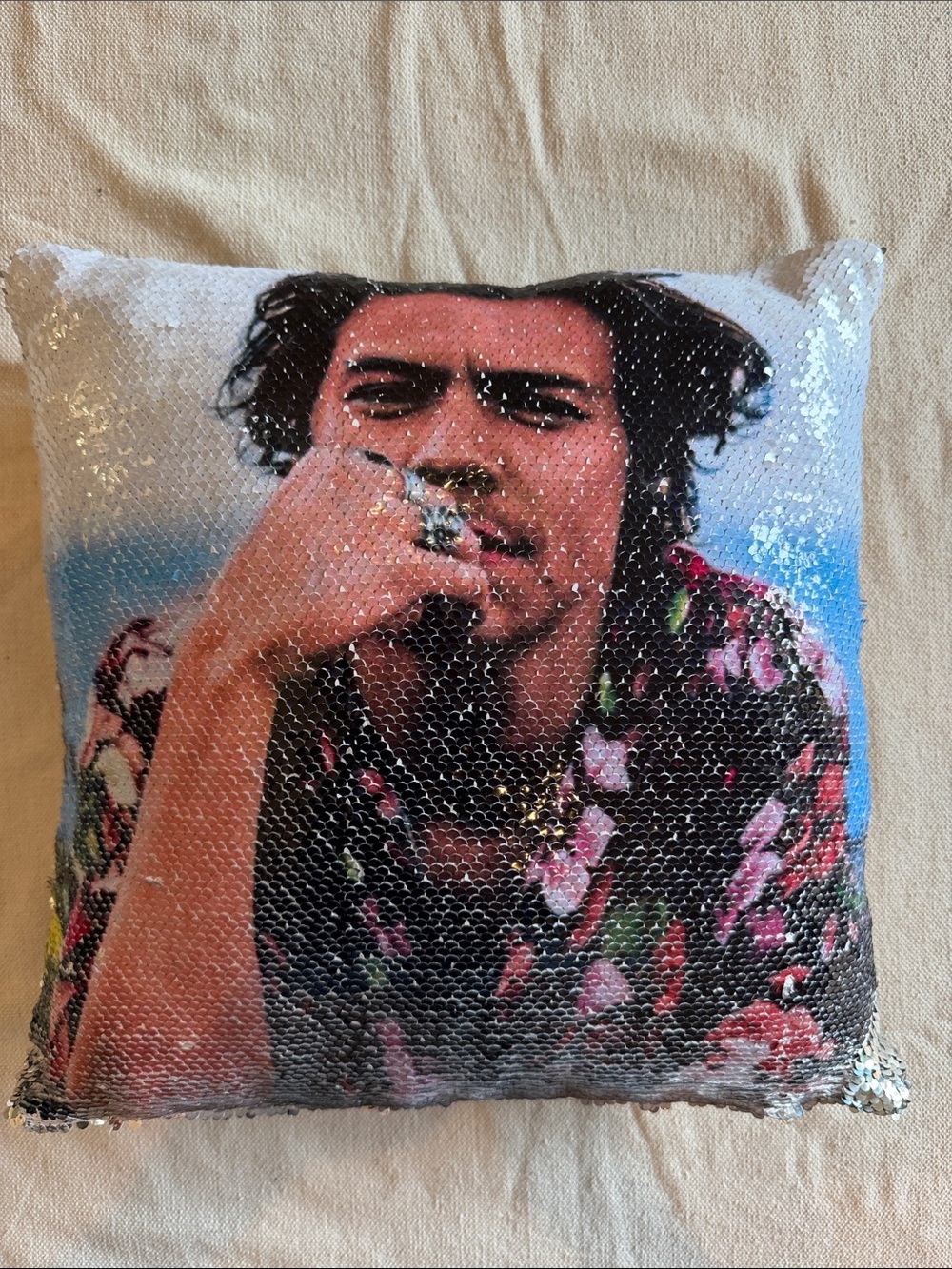 Harry Styles Sequin Reversible Photo Pillow - Multicolor